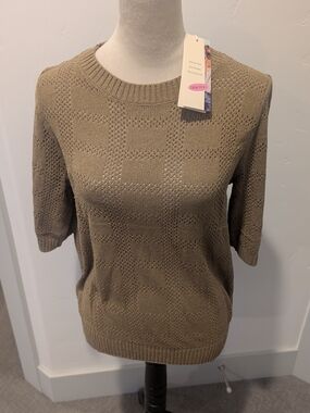 Short-Sleeve Knit Crewneck Sweater - Taupe